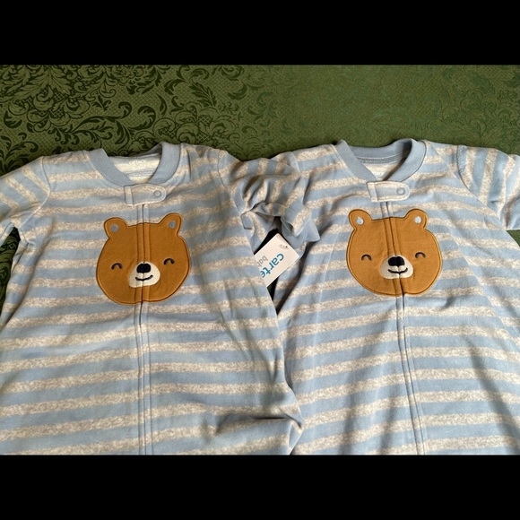 Nwt 6-9 m twins carters teddy bear sleep sack gown boy fleece bathing layette 6m - Picture 3 of 5